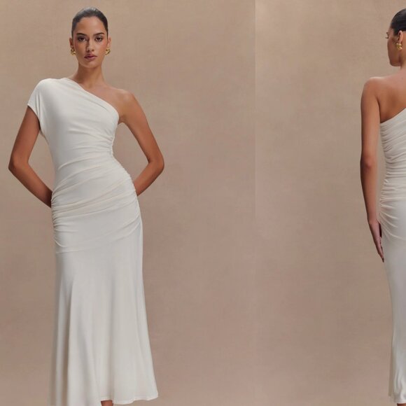 NWT! - Chloe Peached Jersey One Shoulder Midi Dress Color - Ivory Size - Small - Picture 1 of 3